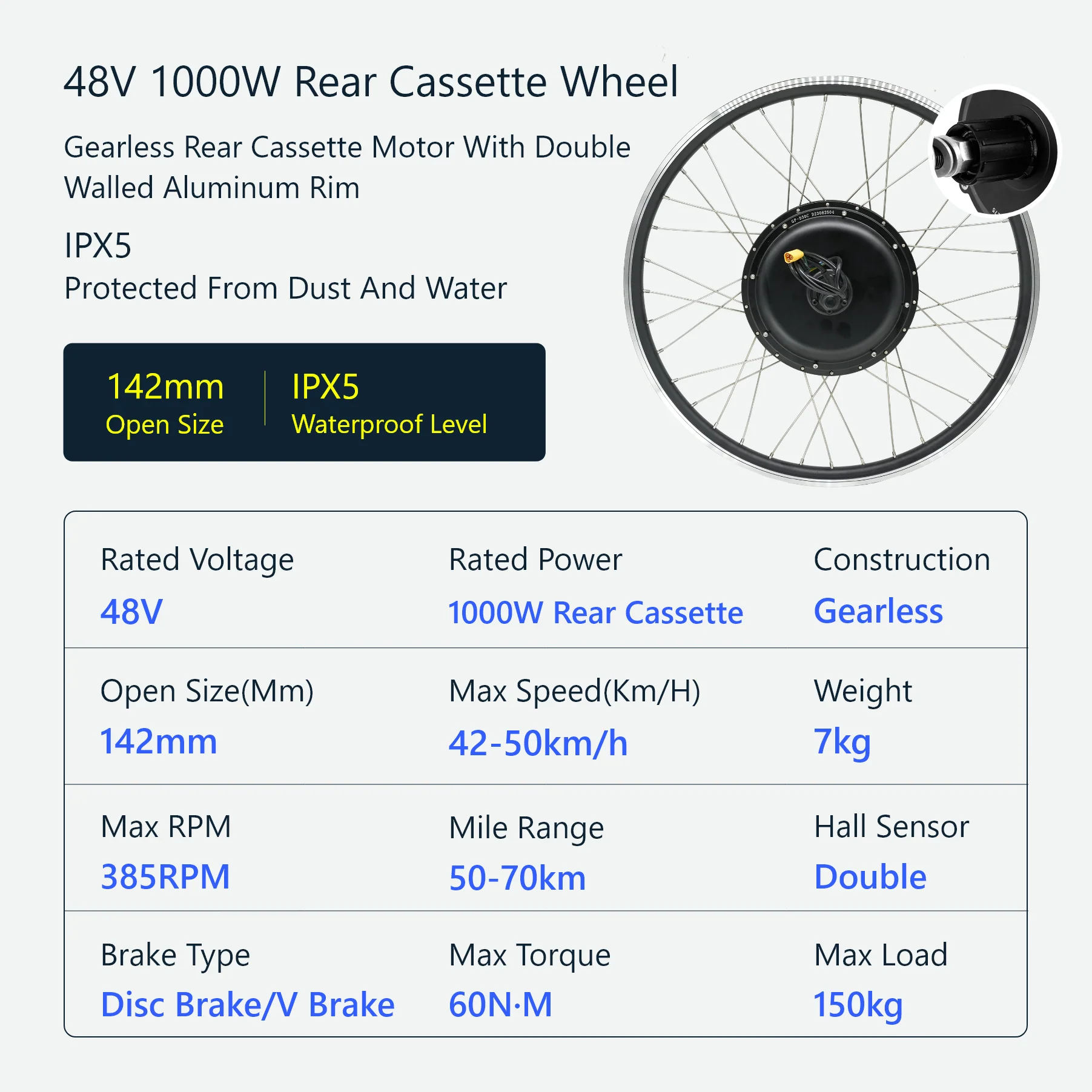 eSoulbike™ 48V 1000W Gearless Rear Hub Wheel Ebike Conversion Kit - Image 4