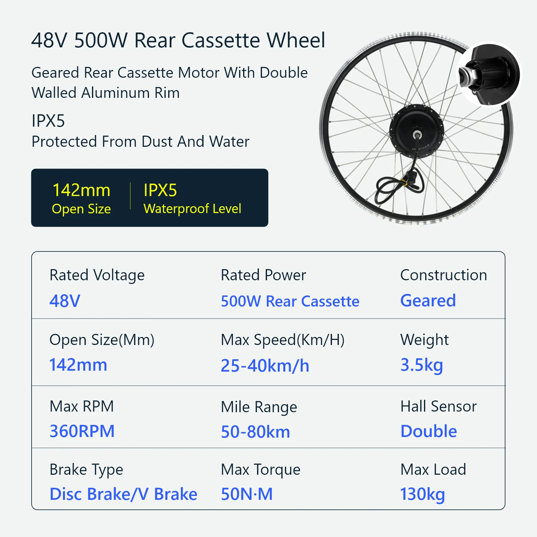 eSoulbike™ 48V 500W Waterproof Rear Wheel Hub Motor Ebike Conversion Kit - Image 3